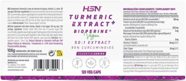 CURCUMA (50:1) 650mg (EXTRATO) + BIOPERINE® - 120 cápsulas - Image 2