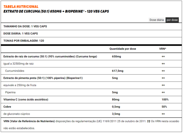CURCUMA (50:1) 650mg (EXTRATO) + BIOPERINE® - 120 cápsulas - Image 3