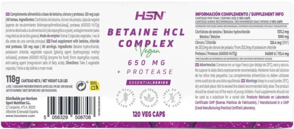 BETAINA HCL 650 mg COMPLEX - 120 veg caps - Image 2