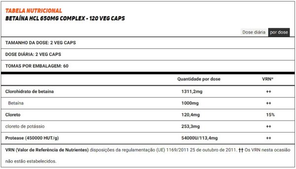 BETAINA HCL 650 mg COMPLEX - 120 veg caps - Image 3